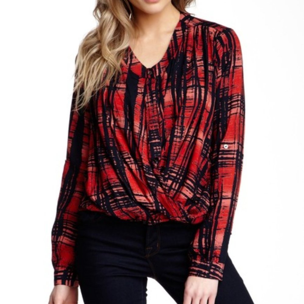 VERY J Long Sleeve Drape Blouse - Picture 1 of 4